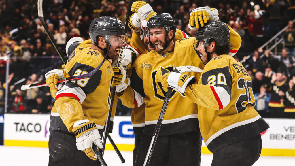 Vegas Golden Knights celebration William Carrier, Chandler Stevenson