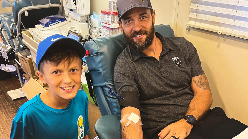 Vegas Golden Knights Alumni Association Deryk Engelland donating blood